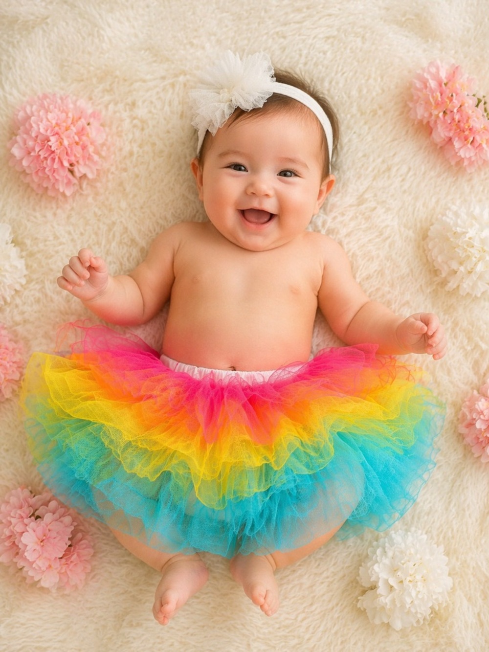 Baby Rainbow Tulle Tutu Skirt - Multi-Color